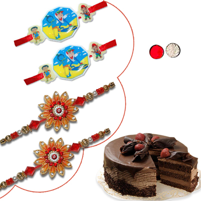 "Rakhis, Round shape Chocolate cake - 1kg - Click here to View more details about this Product